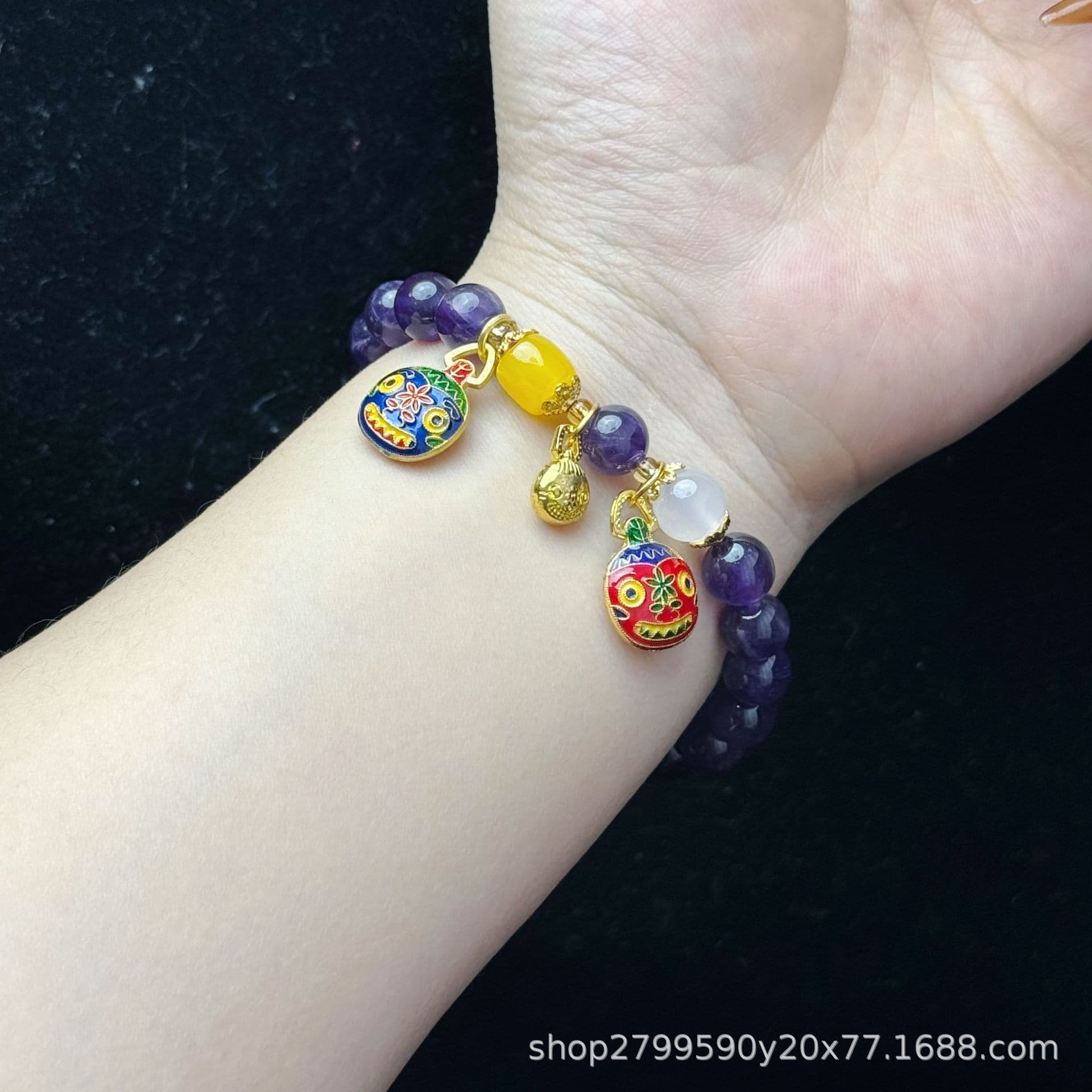 パワーストーンブレスレット 縁結び紫水晶お守り子宝ブレスレット