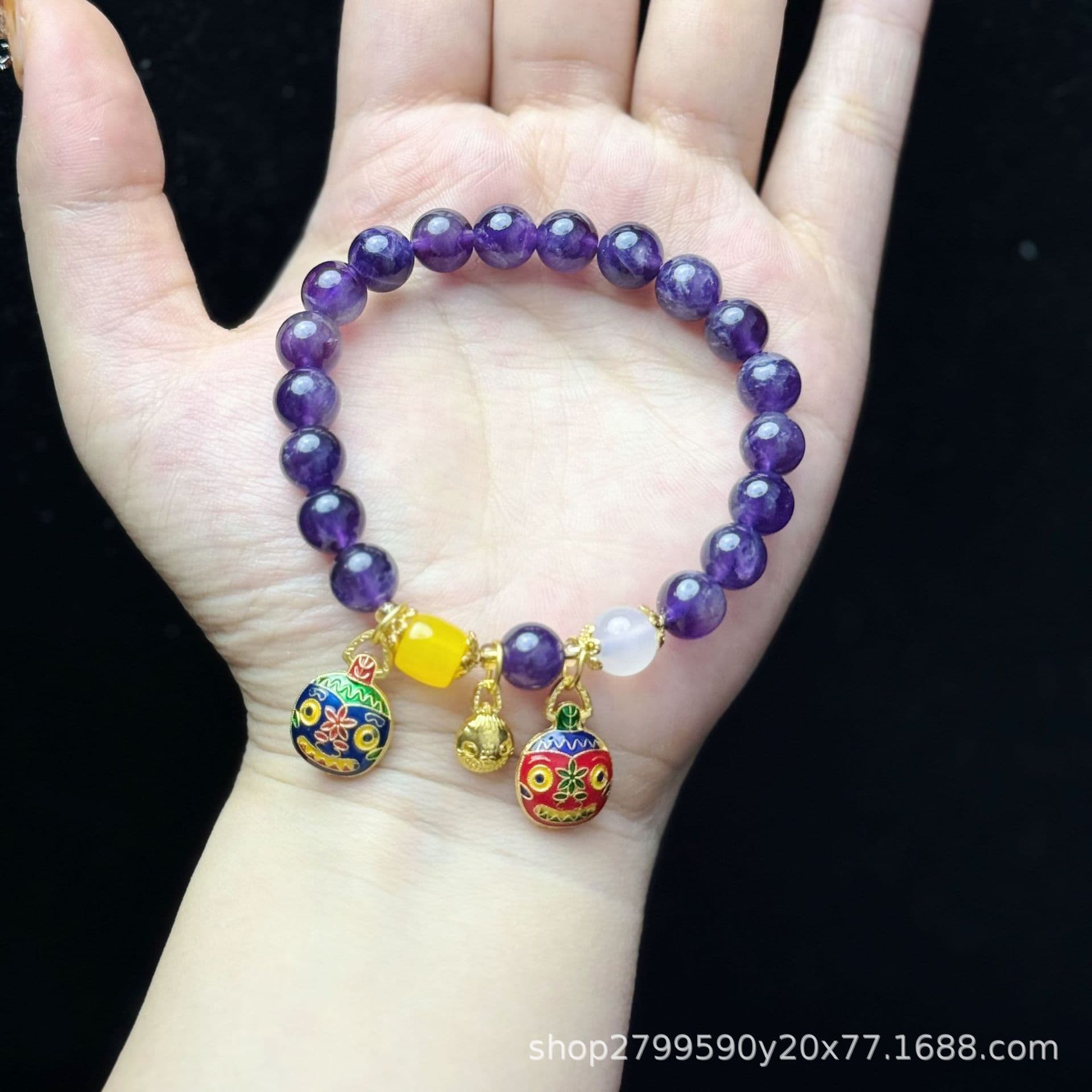 パワーストーンブレスレット 縁結び紫水晶お守り子宝ブレスレット